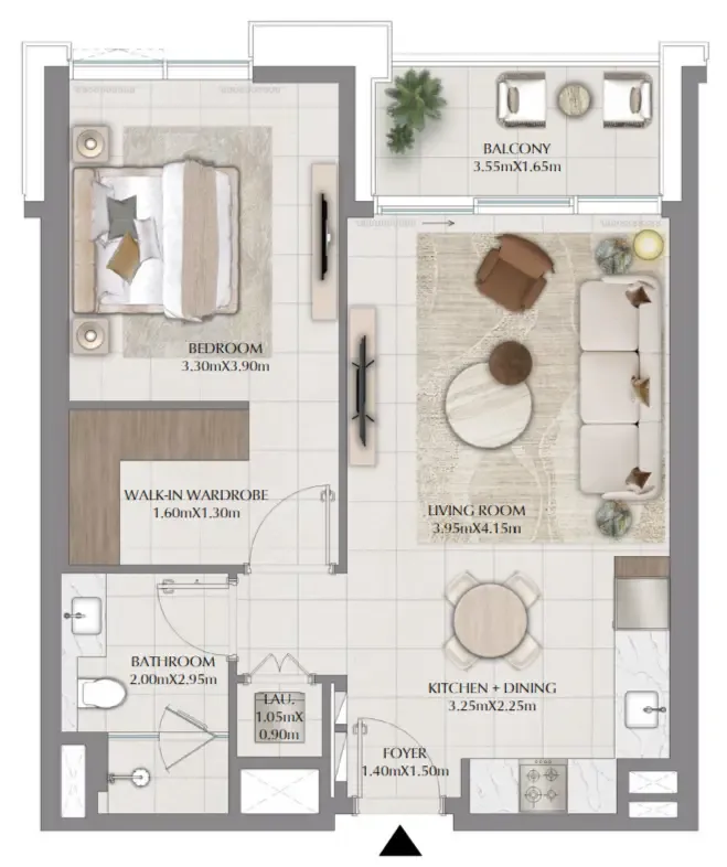Terra Gardens 1 bed floor plan, 766 sqft