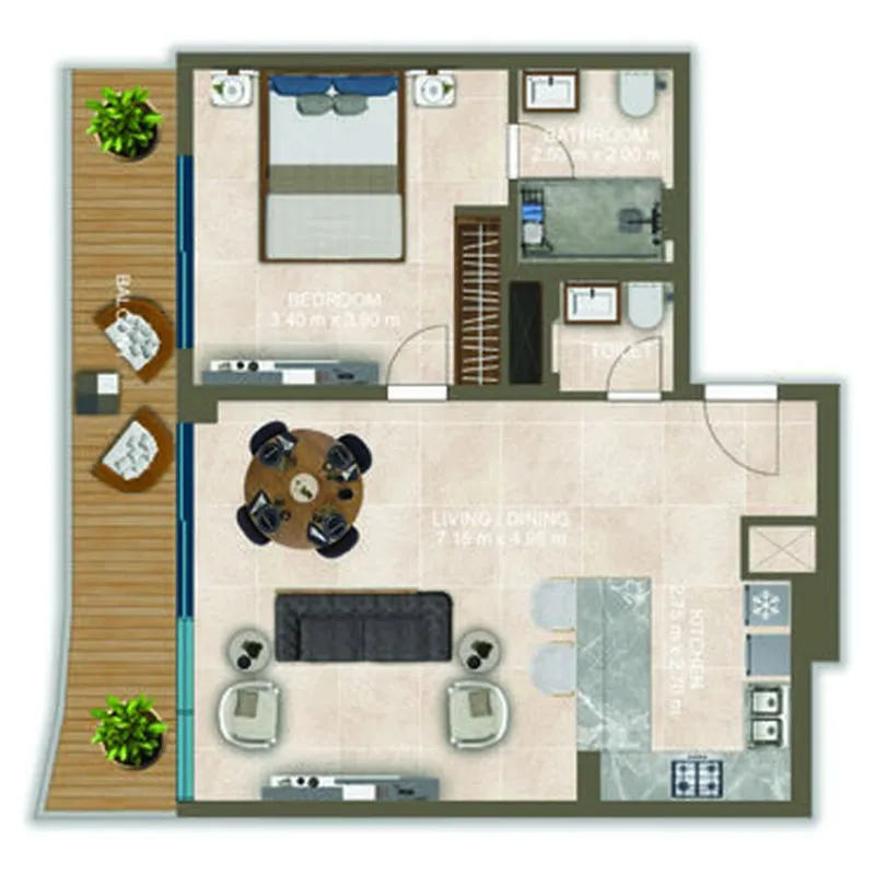 Nova Tower 1 bed floor plan, 894 sqft