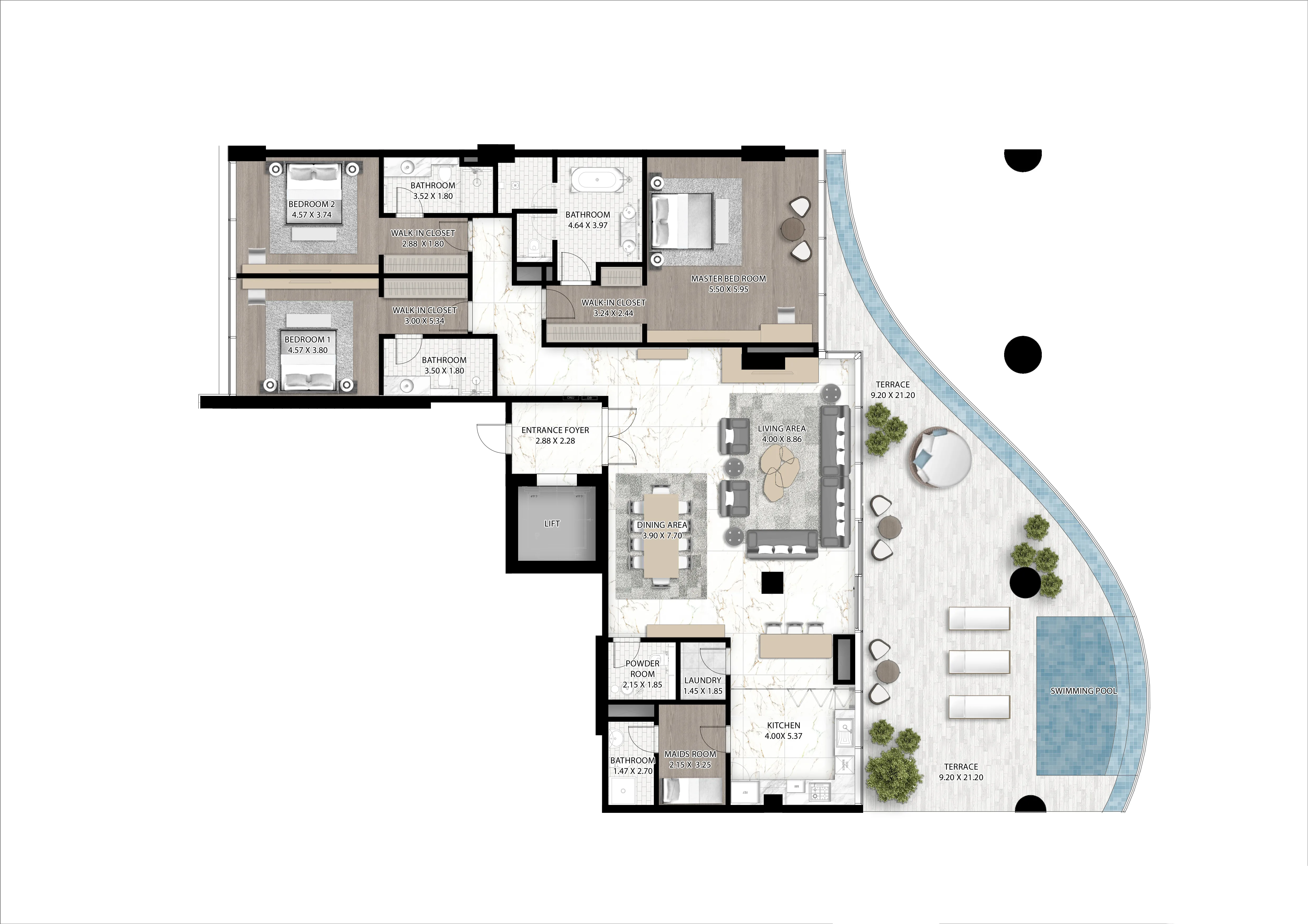 Cavalli Couture 3 bed floor plan, 4,145 sqft