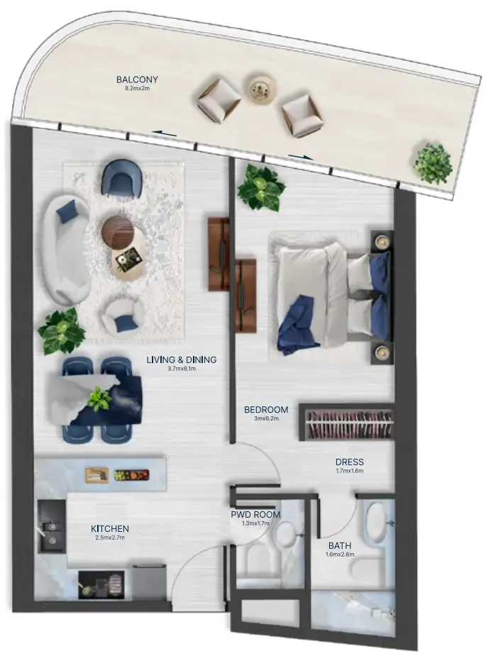 Acacia by BNW Developments 1 bed floor plan, 824 sqft