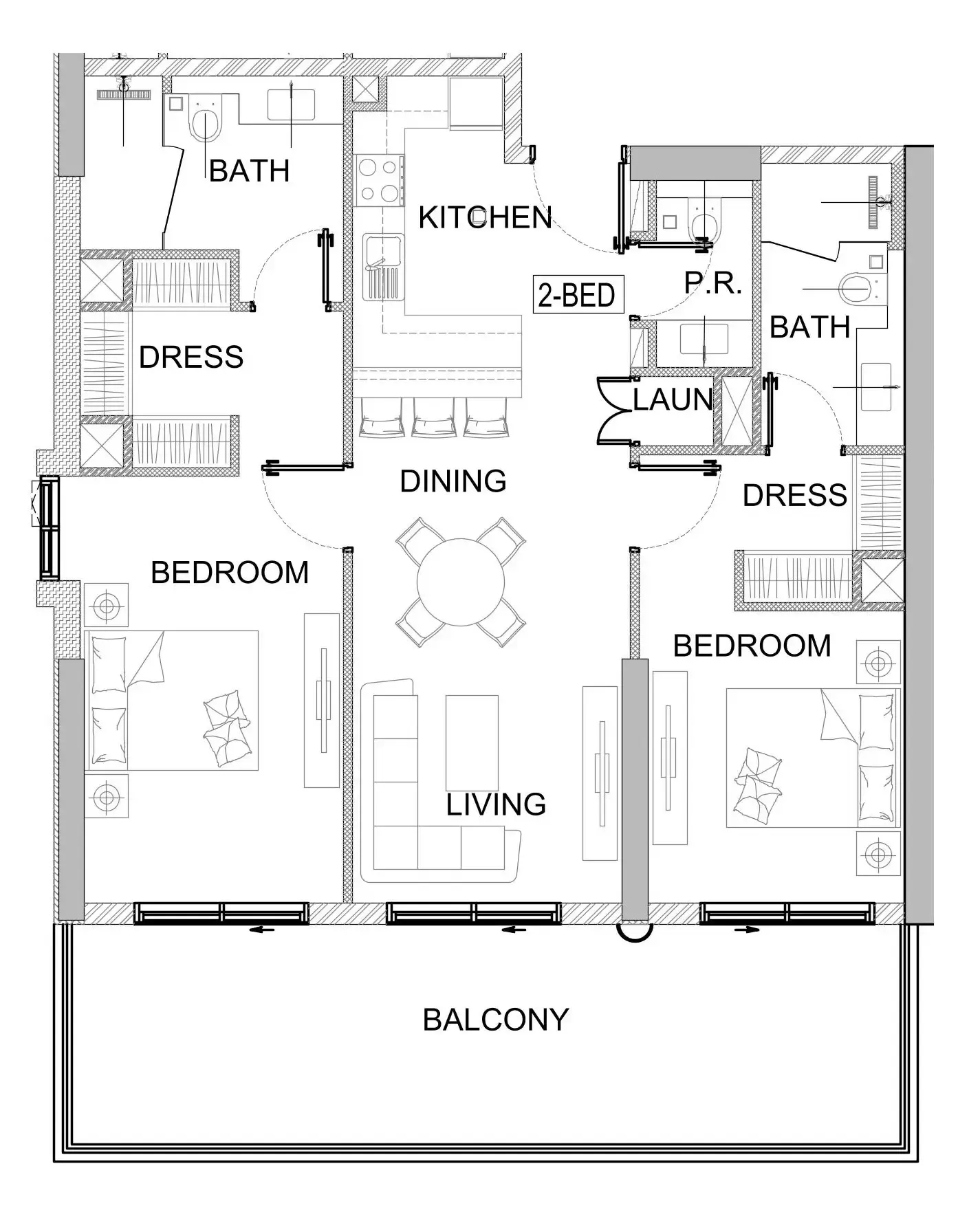 Valencia 2 bed floor plan, 1,242 sqft