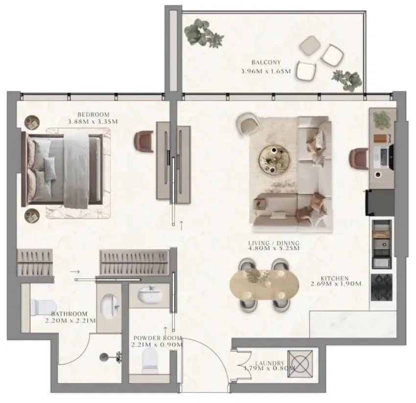 The Collection at Taiyo 1 bed floor plan, 640 sqft