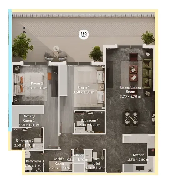 Bab Al Qasr Garden Residences 65 2 bed floor plan, 1,401 sqft
