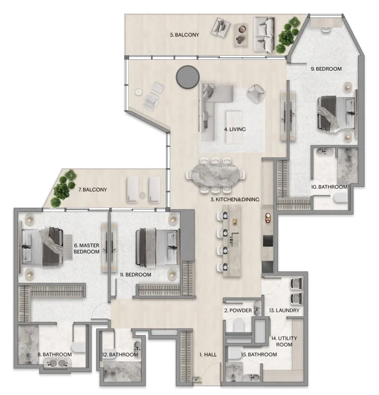 Riviera Residence 3 bed floor plan, 2,386 – 2,500 sqft