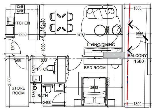 Al Haseen Residences 6 1 bed floor plan, 796 sqft