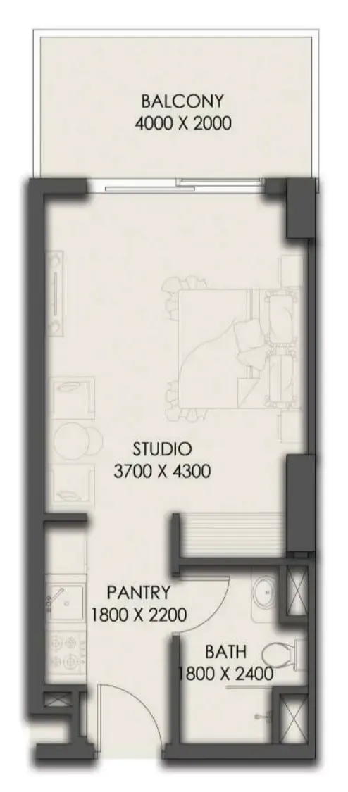 Park Residency Studio floor plan, 388 sqft