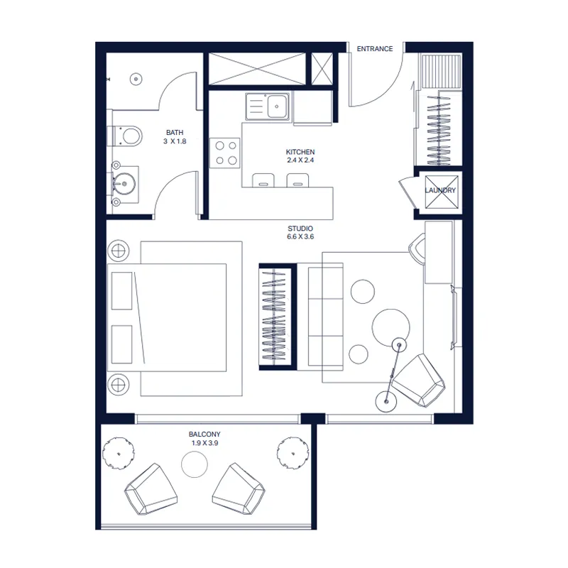 The Atria Studio floor plan, 591 sqft