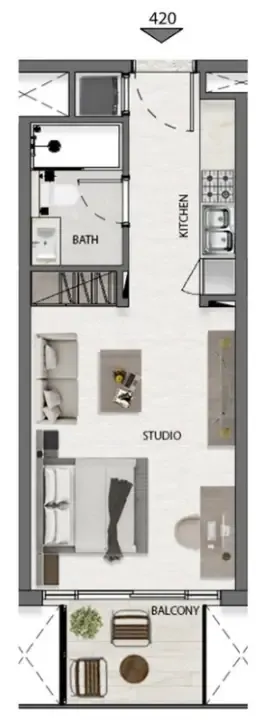 Avana Residences Studio floor plan, 387 sqft