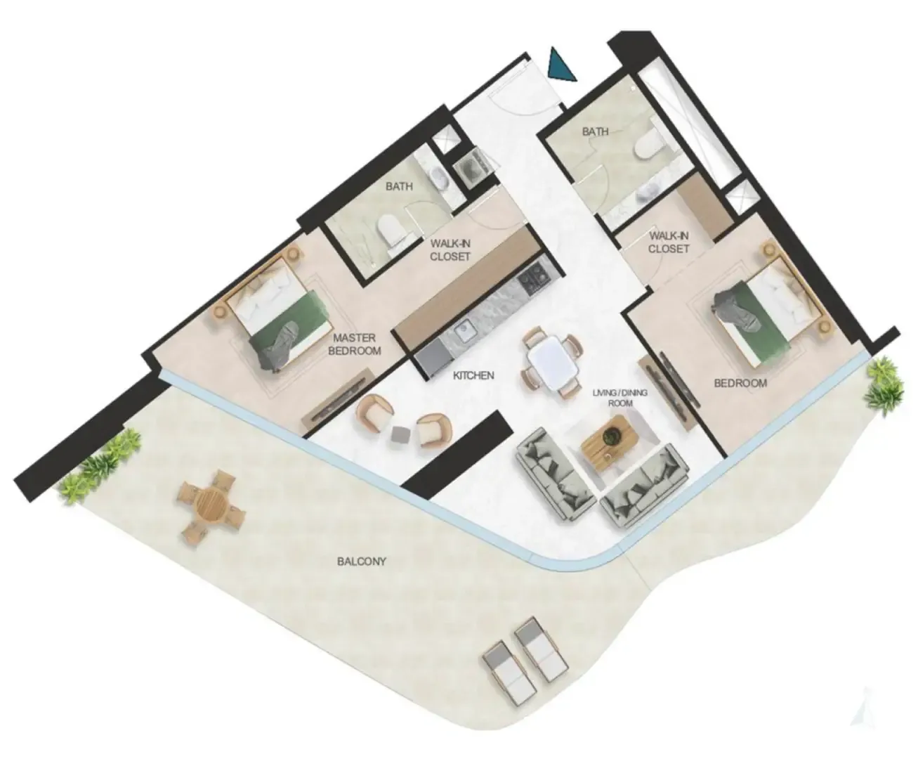 Oystra 2 bed floor plan, 1,587 sqft