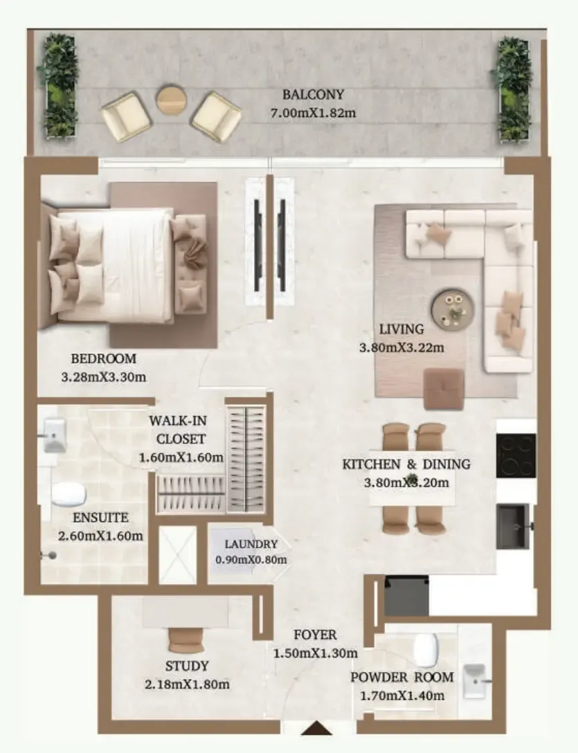Arthouse Residences by Cledor 1 bed floor plan, 757 sqft