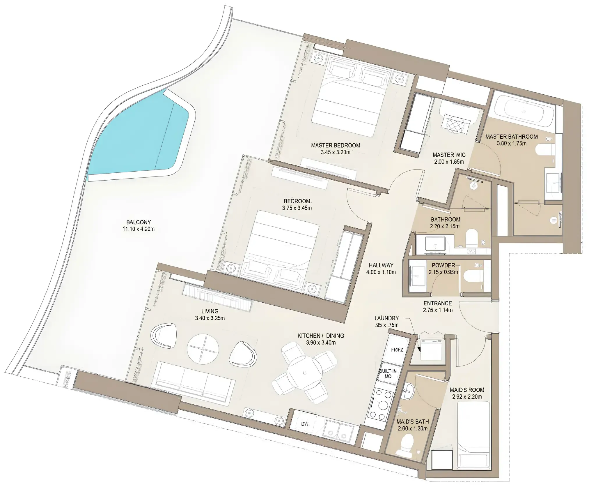 Laguna Residence 2 bed floor plan, 1,462 – 1,474 sqft