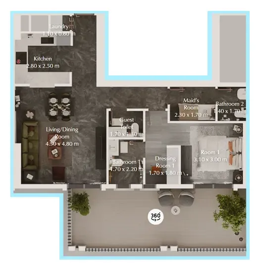 Bab Al Qasr Garden Residences 65 1 bed floor plan, 1,006 sqft