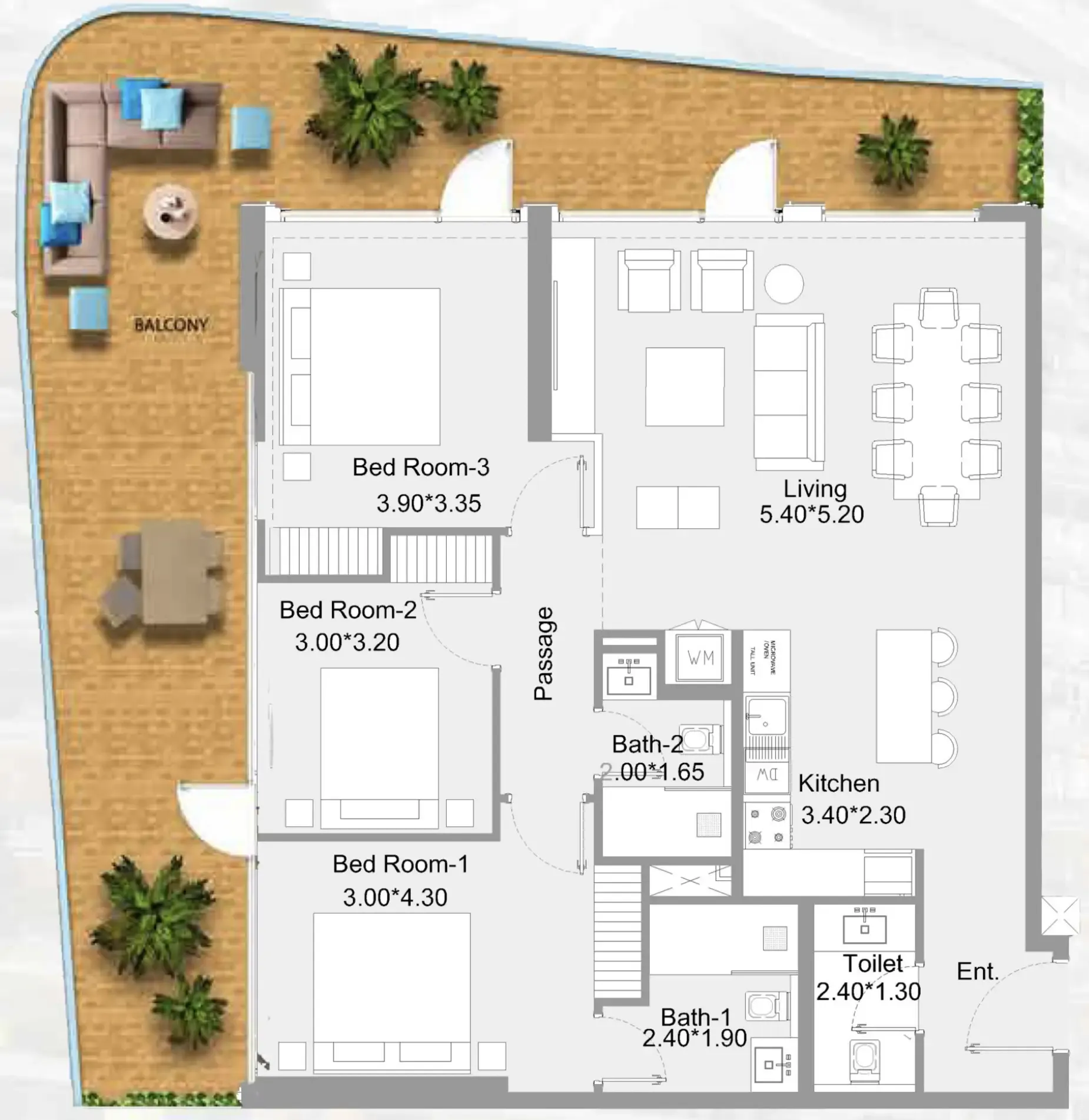 311 Boulevard 3 bed floor plan, 1,835 sqft