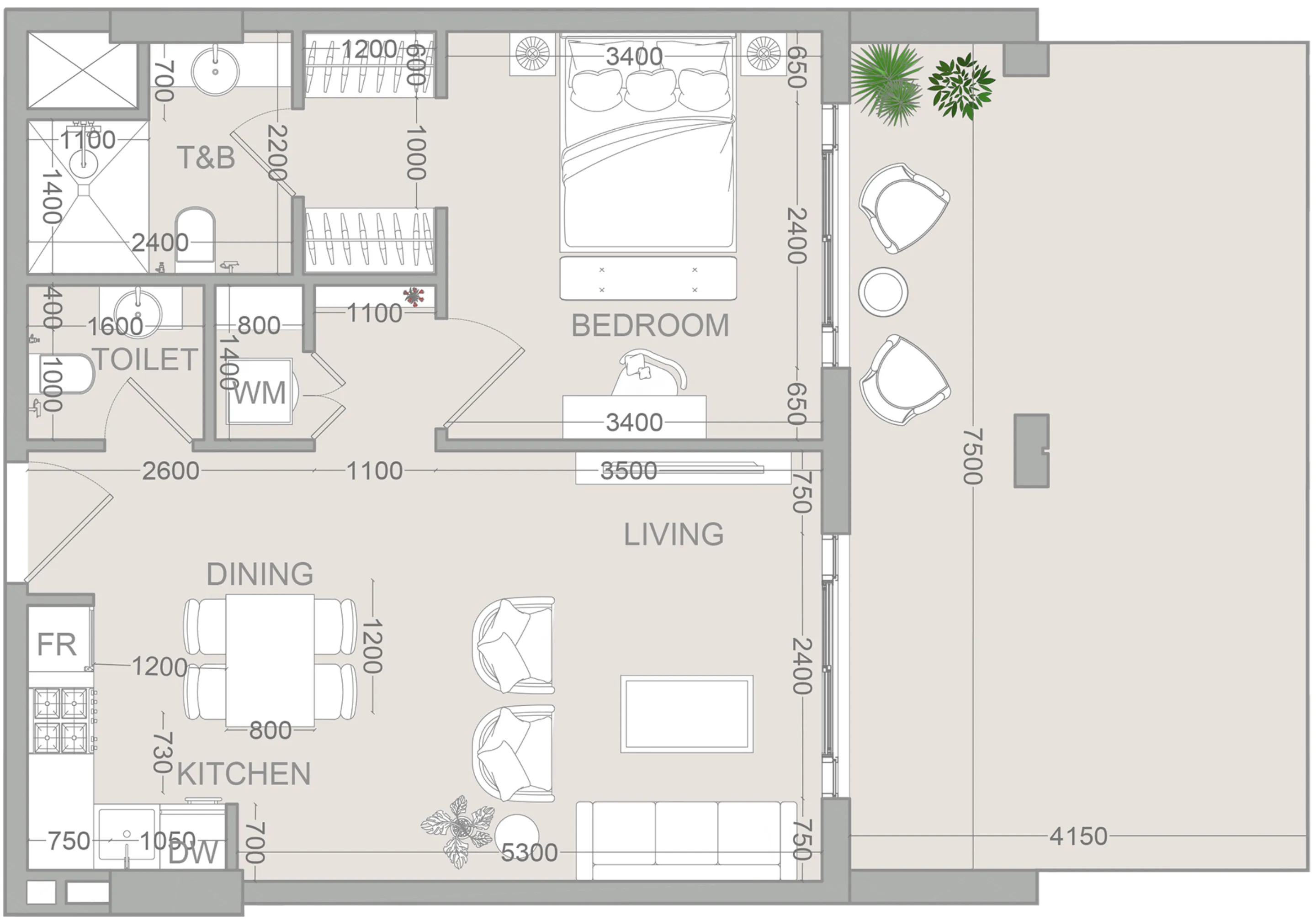 VERDAN1A 2 1 bed floor plan, 993 sqft