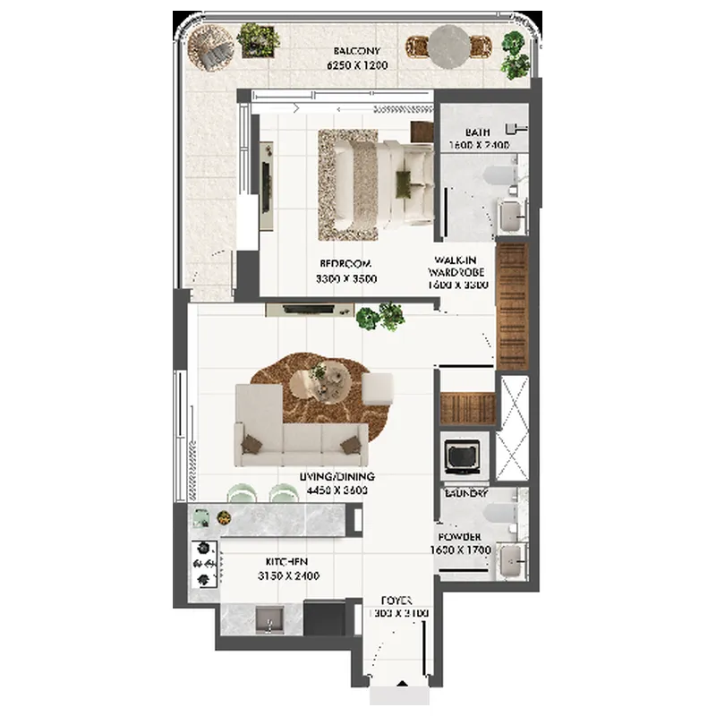 Eira Residence 1 bed floor plan, 678 – 746 sqft