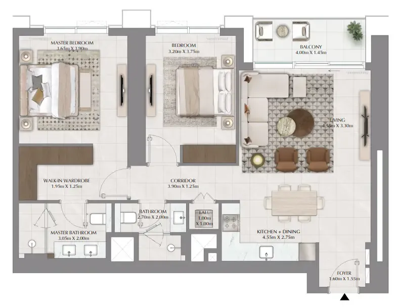 Lyvia By Palace 2 bed floor plan, 1,144 sqft