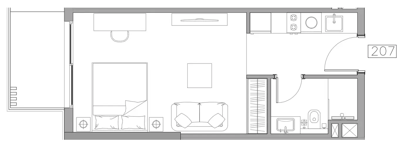 Trevino Studio floor plan, 383 sqft