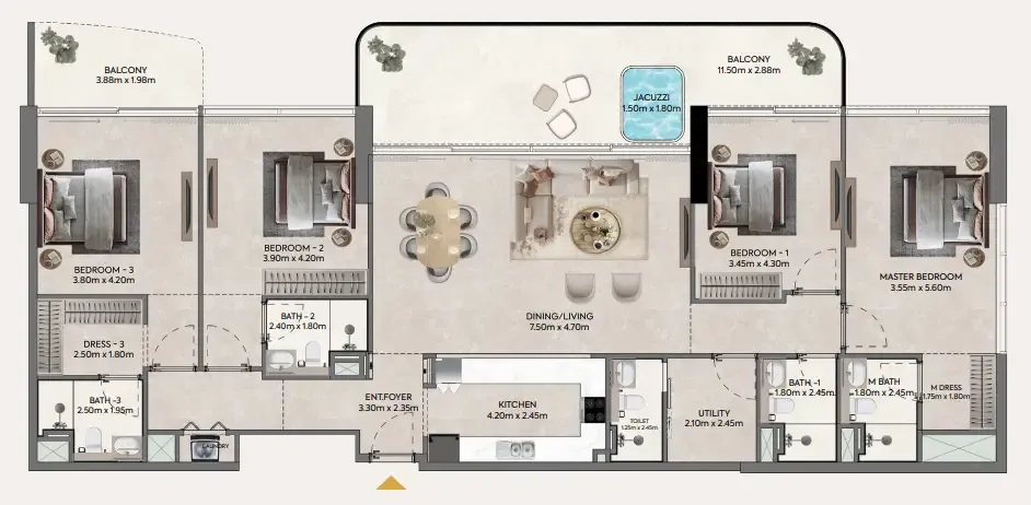 Hermina by Casagrand 4 bed floor plan, 2,339 sqft