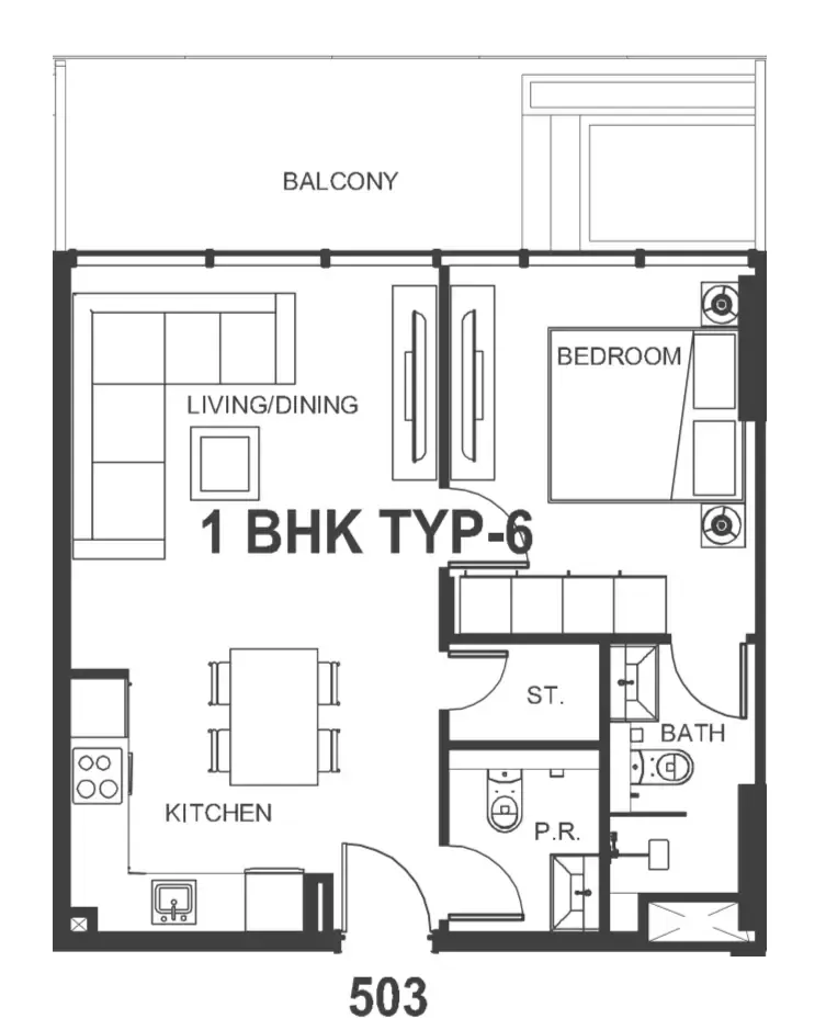 Interstellar Tower 1 bed floor plan, 718 sqft