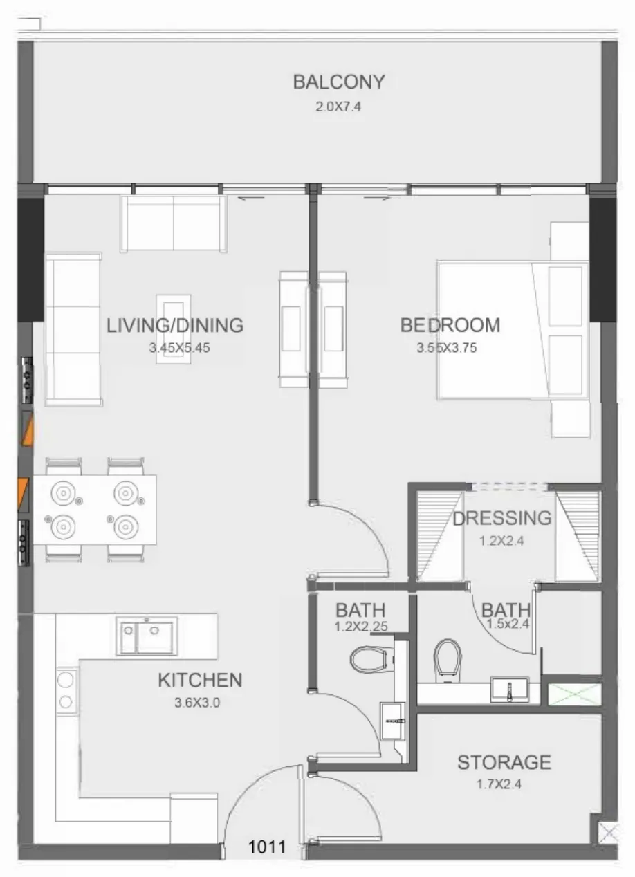 Floarea Oasis 1 bed floor plan, 865 sqft