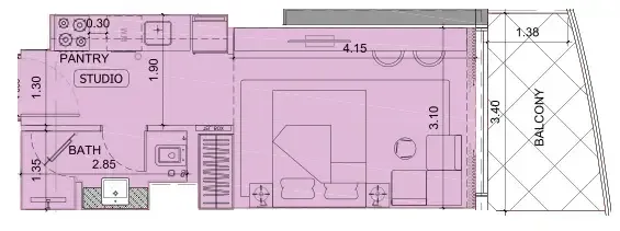 Project Maybach Studio floor plan, 362 sqft