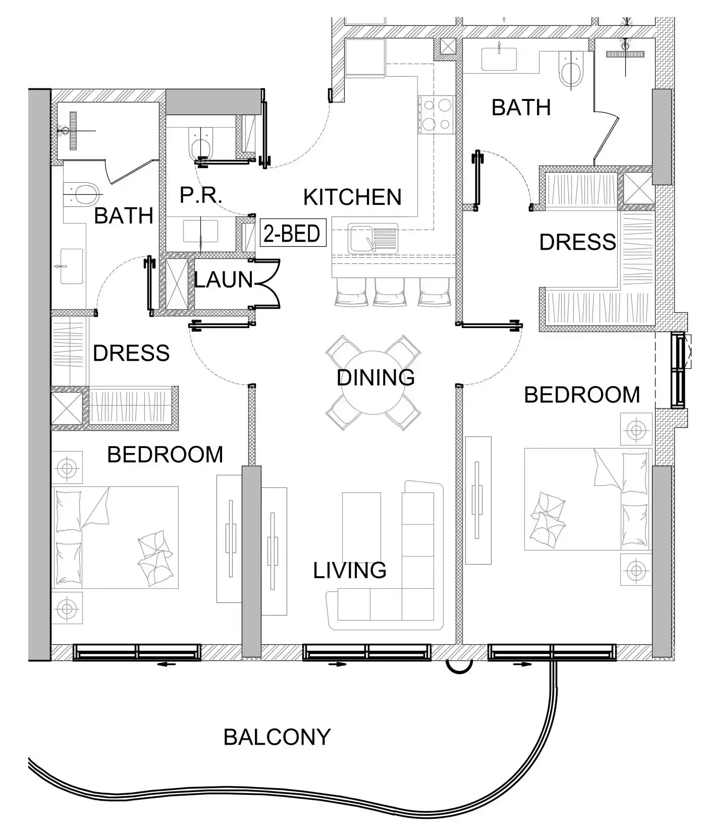 Valencia 2 bed floor plan, 1,171 sqft
