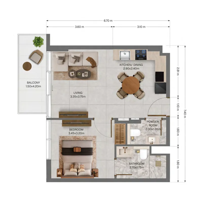 The Archive 1 bed floor plan, 600 sqft