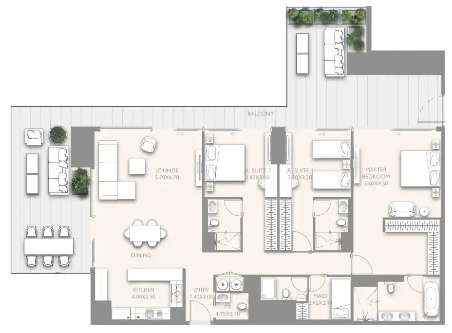 Fairmont Residences Solara Tower 3 bed floor plan, 2,563 sqft