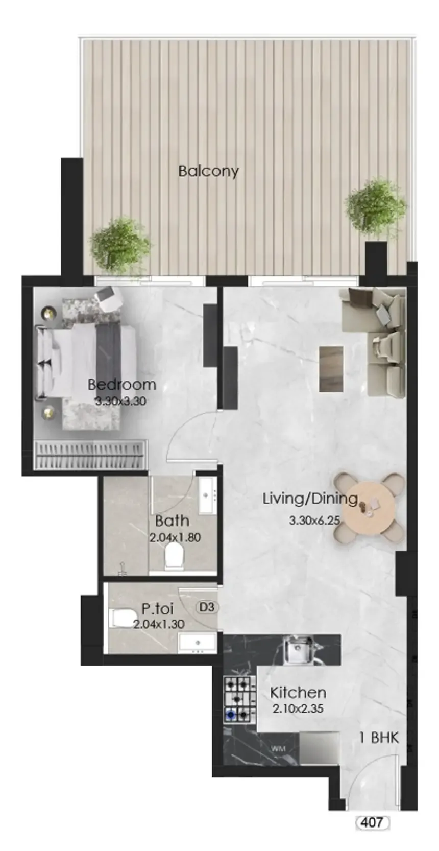 Aristo 1 bed floor plan, 826 sqft