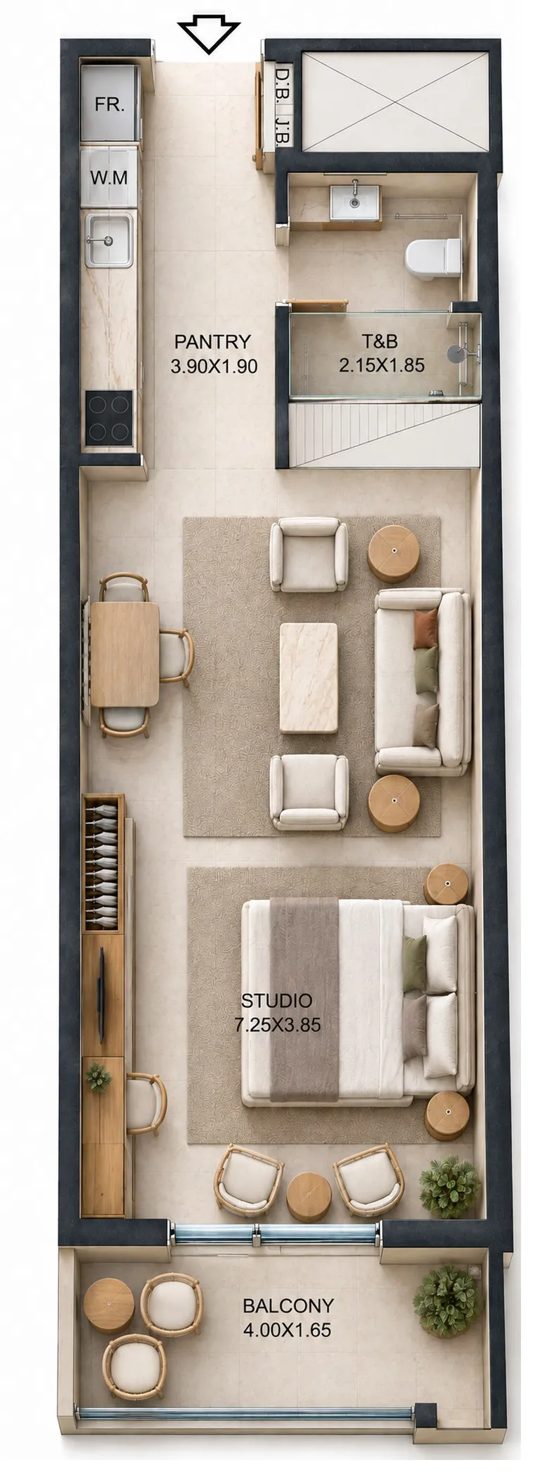 Reeman Residence 02 Studio floor plan, 526 – 529 sqft