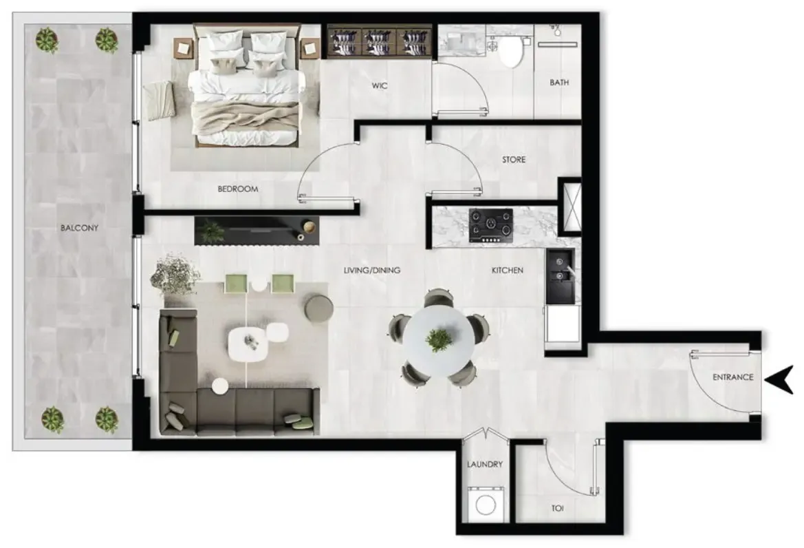 The Willows Residences 1 bed floor plan, 815 sqft