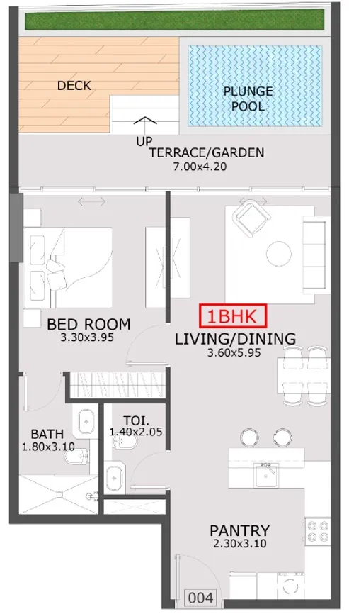 Azra Residence 1 bed floor plan, 957 sqft
