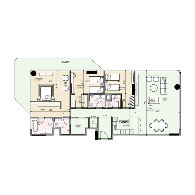 Edgewater Residences 1, 2 and 3 3 bed floor plan, 2,256 sqft