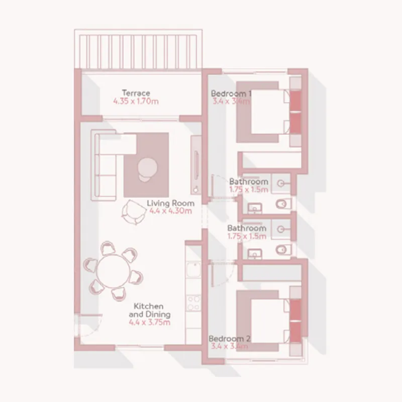 Jebel Sifah - Solaris 2 bed floor plan, 918 sqft