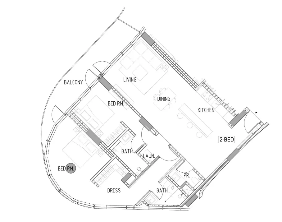 Canal Crown 2 bed floor plan, 1,408 sqft