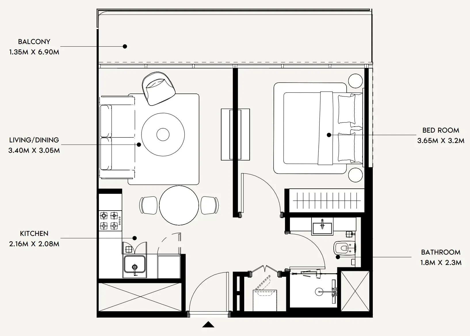 Creek Views 4 1 bed floor plan, 550 sqft