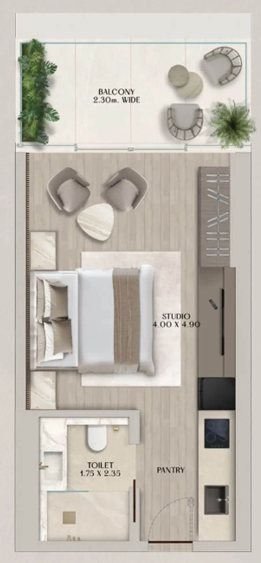 Soléva Beach Residences Studio floor plan, 448 sqft