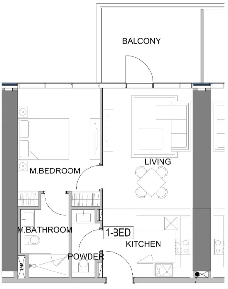 Damac Safa Gate 1 bed floor plan, 690 – 733 sqft