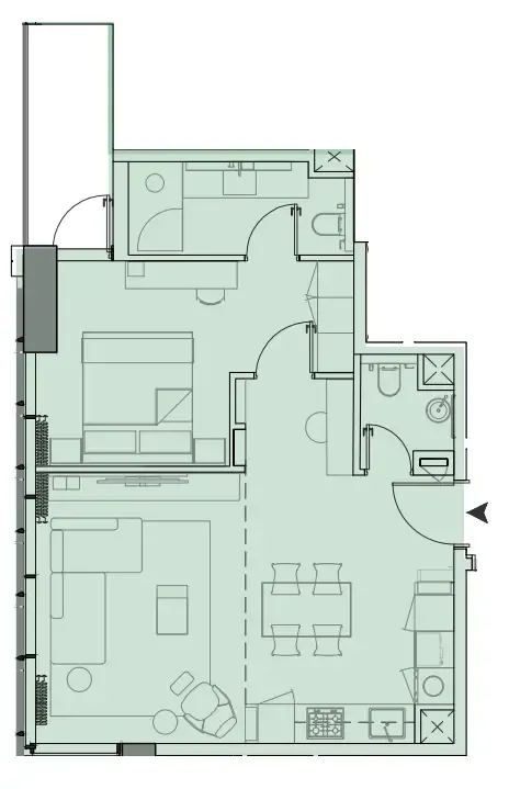 Wynwood Horizon 1 bed floor plan, 723 sqft