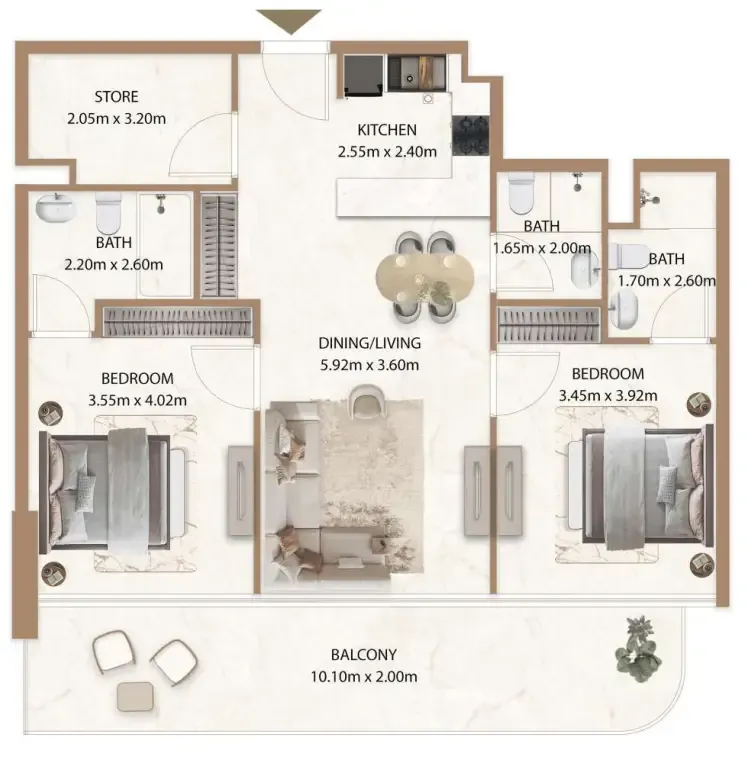 Veda by AUM Development 2 bed floor plan, 1,173 sqft