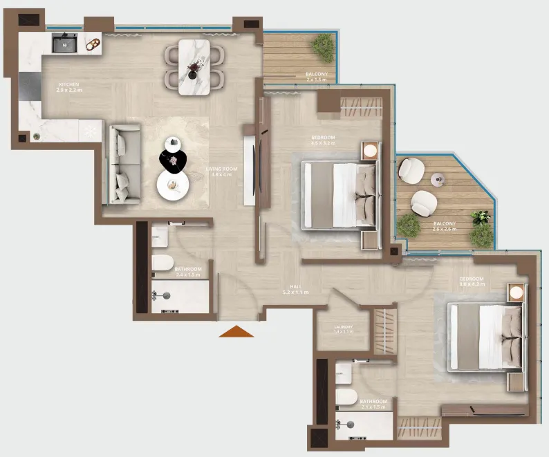 Celeste by HRE 2 bed floor plan, 930 sqft