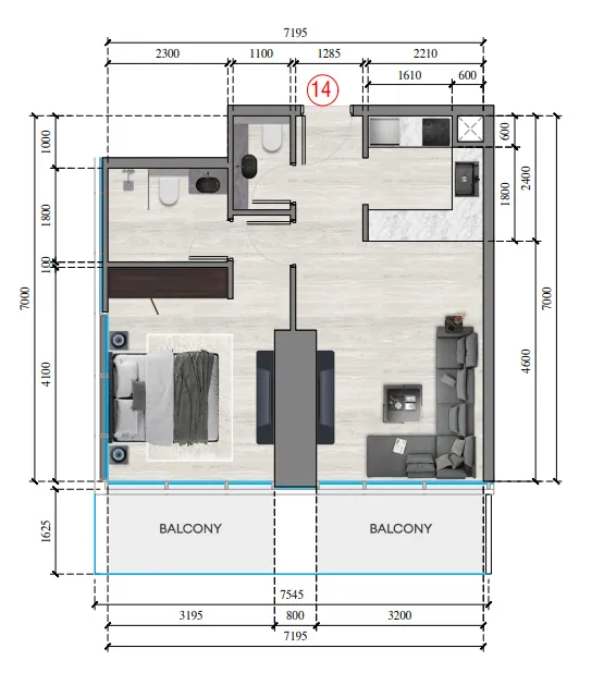 Auresta Tower 1 bed floor plan, 674 sqft