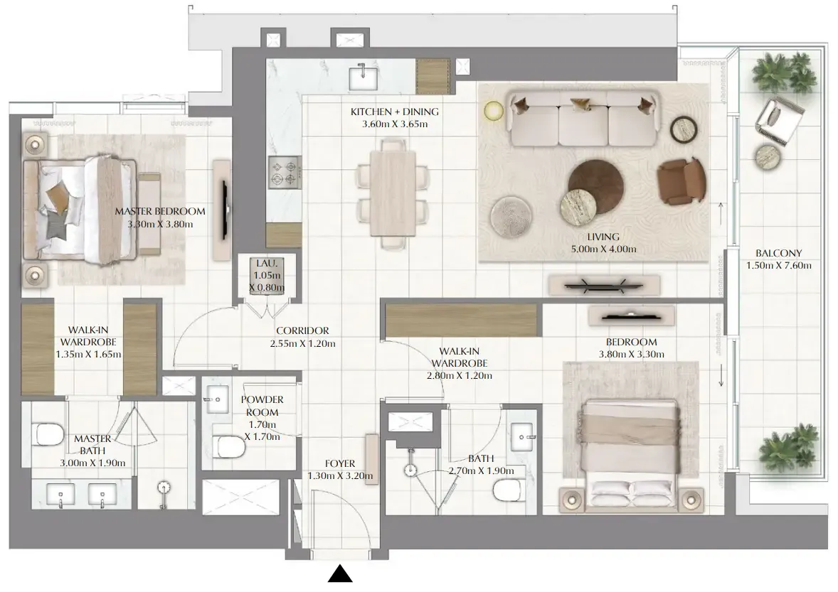 Valia 2 bed floor plan, 1,257 sqft