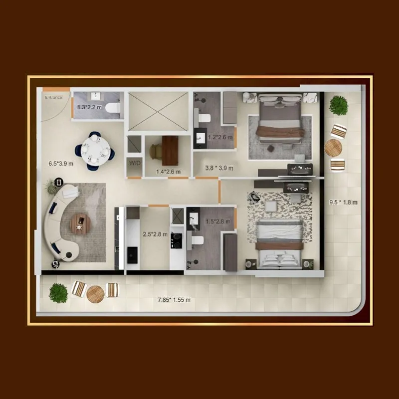 Symbolic Zen Residences 2 bed floor plan, 1,351 – 1,413 sqft