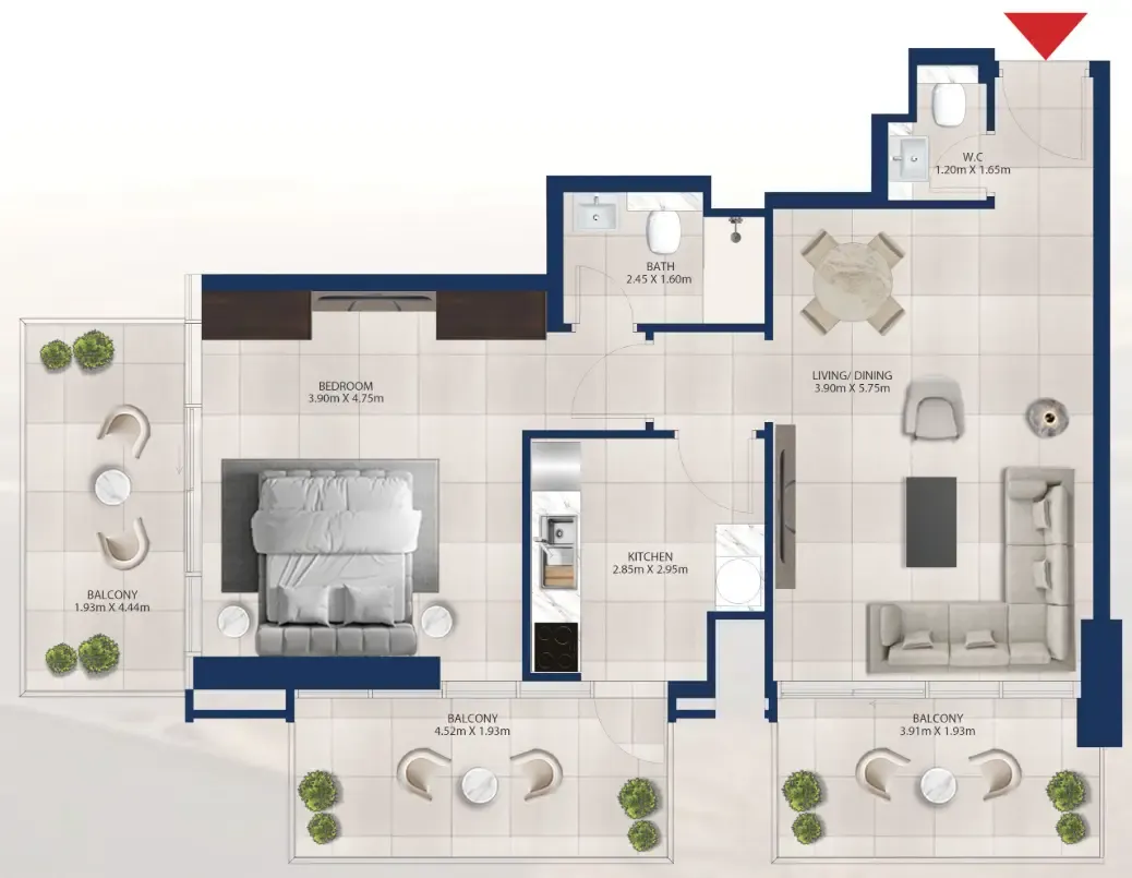 Al Vista 1 bed floor plan, 993 sqft