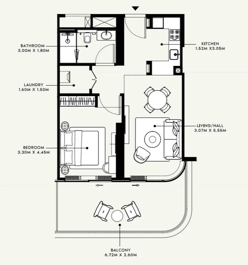 Azizi Ruby 1 bed floor plan, 746 – 750 sqft