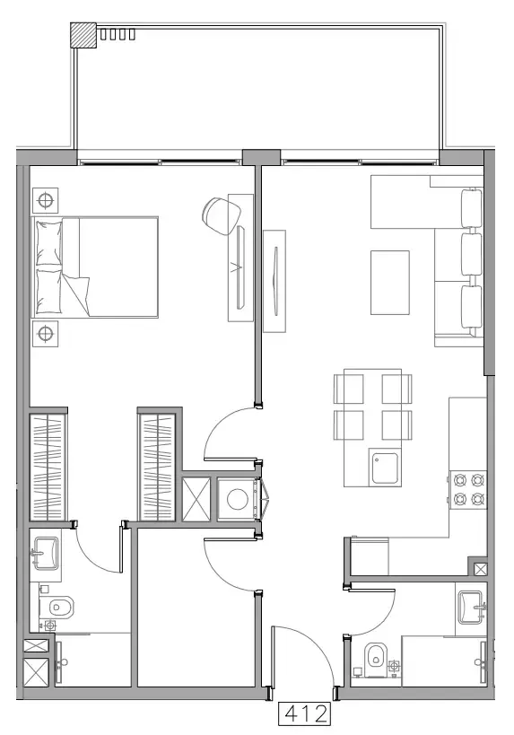 Trevino 1 bed floor plan, 786 sqft