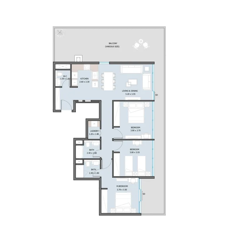 Sila 3 bed floor plan, 1,960 sqft