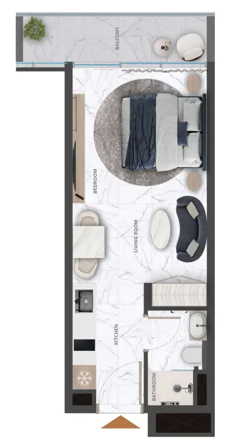 Wadi Hills Studio floor plan, 401 sqft