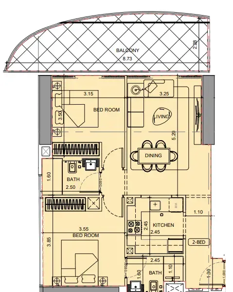 Project Maybach 2 bed floor plan, 992 sqft